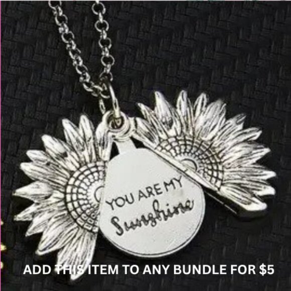 $5 ADD ON ITEM- My Sunshine Locket Pendant Necklace Charm Chain Flower Silver - Picture 1 of 7